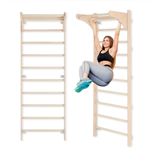 Adult (230 cm) wall bars with pull-up bar, wooden climbing wall, multifunctional fitness equipment, climbing ladder for adults & children, 100% ECO, Made in EU.