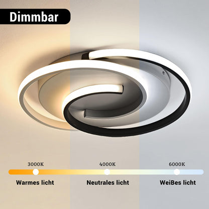 LED ceiling light, modern dimmable ceiling light with remote control for living room, black-white bedroom lamp, round design with memory function. Suitable for living room, bedroom, office.