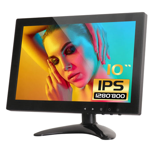 10.1 inch CCTV monitor IPS LCD HDMI color screen 1280 x 800 wide viewing angle with AV/VGA/HDMI/BNC/AUX/audio ports Built-in speakers for home security, CCTV-IP camera PC monitor