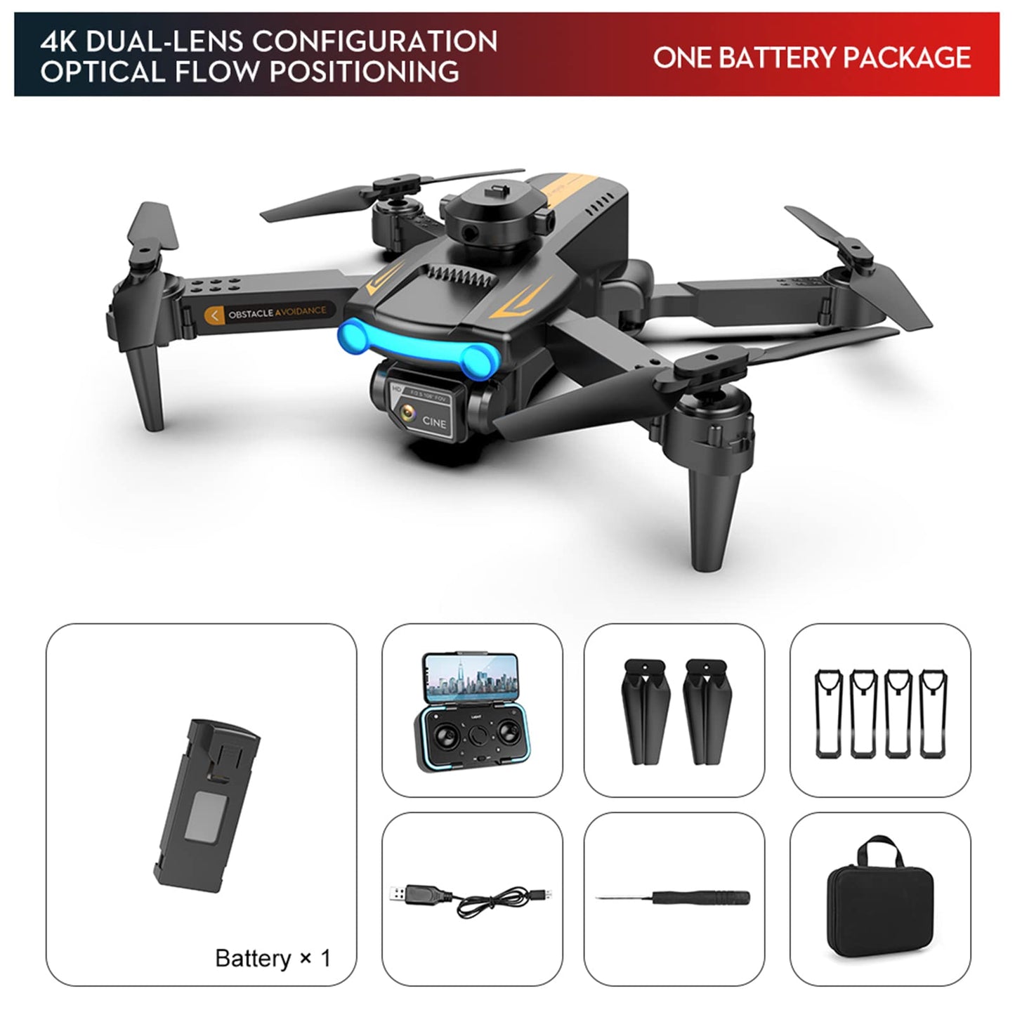 Goolsky LSRC XT2 Drone, Drone with 4k Camera Daul WIFI Optical Flow Positioning, 2.4GHz Obstacle Detection Quadcopter Drone for Beginners Black
