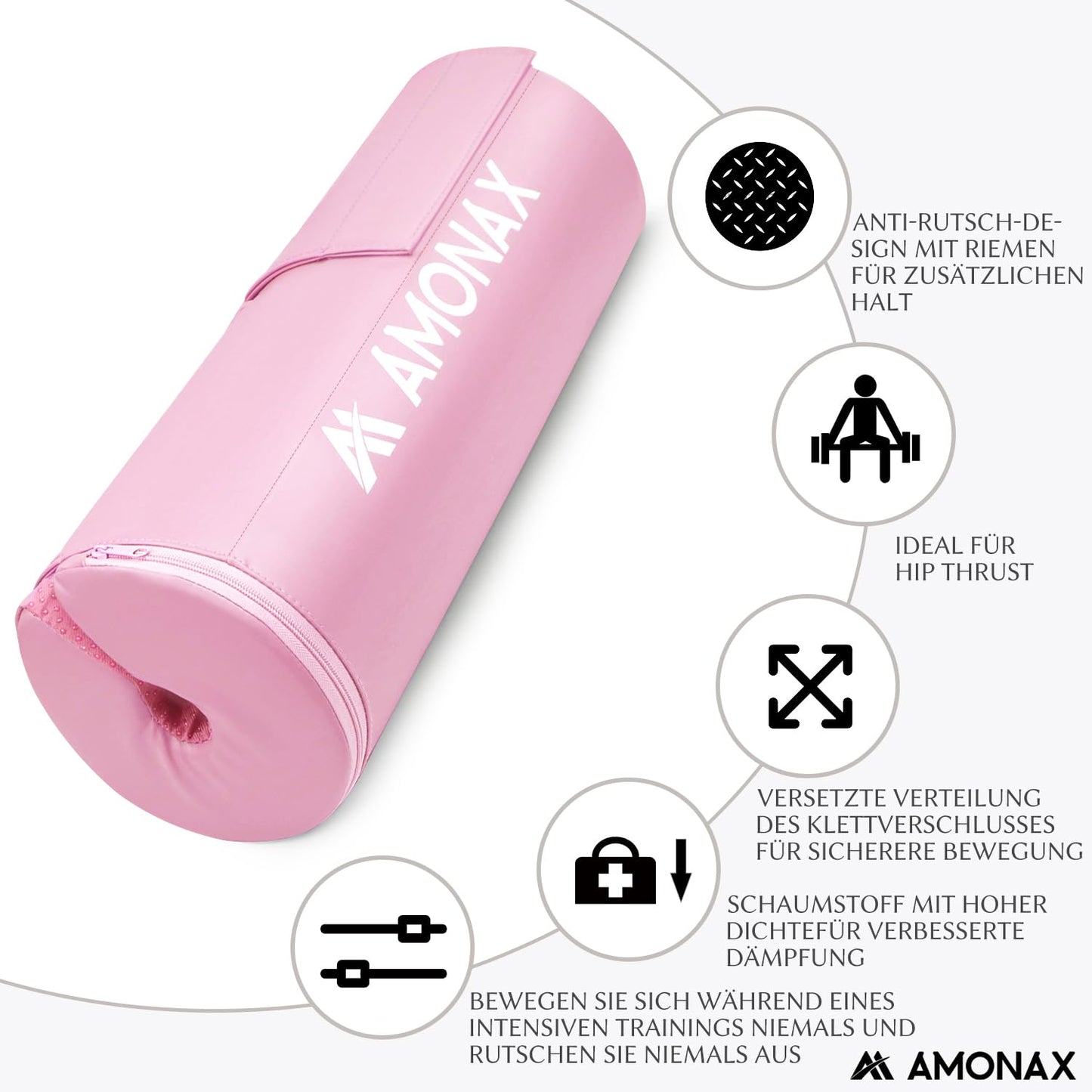 AMONAX Hip Thrust Barbell Pad, Extra Thick Barbell Pad, Durable Gym Accessory, Fitness Pad for barbell, barbell padding for Fitness Accessories Women and Men (Pink)