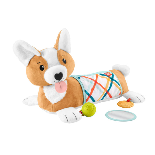 Fisher-Price Baby tummy time toy, 3-in-1 Puppy Play Pillow with BPA-free teether, rattle, and mirror toy.
