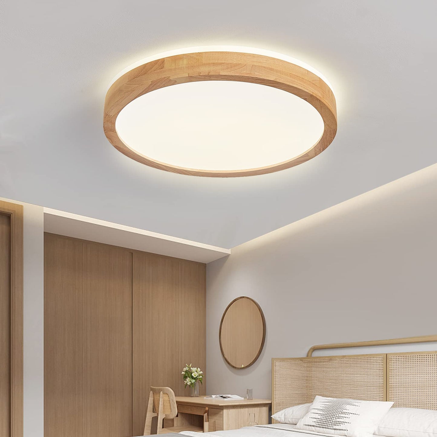 Bearolc LED Ceiling Light Wood, 360° Glow Φ30cm Ceiling Lamp Living Room, 24W 4500K Neutral White Ceiling Light Round Lamp for Bedroom/Office/Kitchen/Children's Room/Hallway/Balcony