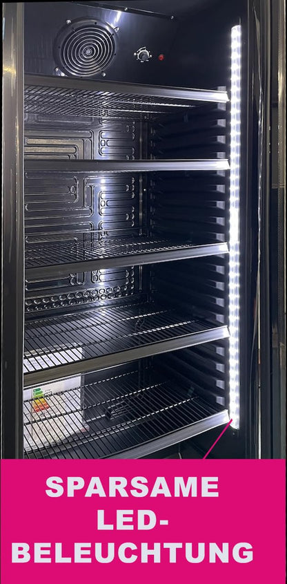 Beverage cooler bottle cooler black 360L with glass door lockable LED lighting 0° to +10°C 5 adjustable shelves