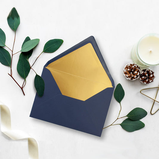 50 metallic gold-lined envelopes, size C5 - 156 x 220 mm, dark blue, with pointed flap and wet adhesive - ColorsFroh by GUSTAV NEUSER