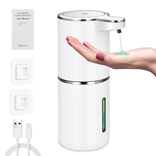 Automatic Soap Dispenser - P11 Electric Soap Dispenser with Sensor, Automatic Soap Dispenser with 4-step setting, Battery level display, Wall-mounted Soap Dispenser for Bathroom kitchen (Gel)