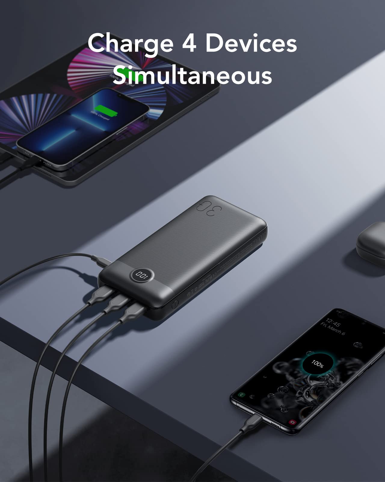 VEGER Power Bank 30000mAh, 20W PD External portable chargers Fast Charging Power Bank USB C, battery pack External Battery with LED Display, 4 Outputs and 2 Inputs Compatible with iPhone, iPad, Tablets, etc.