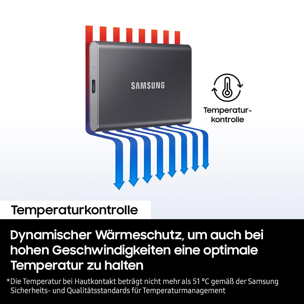 Samsung Portable SSD T7, 2TB SSD, USB 3.2 Gen.2, 1,050 MB/s Read, 1,000 MB/s Write, External SSD Drive for iPhone 15 and newer, Mac, PC, smartphone, and gaming console, Gray, MU-PC2T0T/WW