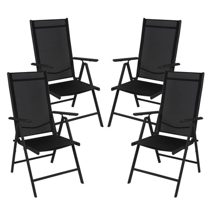 Montafox Folding Chair Set Balcony Chairs Aluminum Garden Chair Adjustable Foldable Load Capacity 120 kg Outdoor High-Back Aluminum Folding Chair Double Pack Balcony Terrace, Color:Black, Quantity:4 Pieces