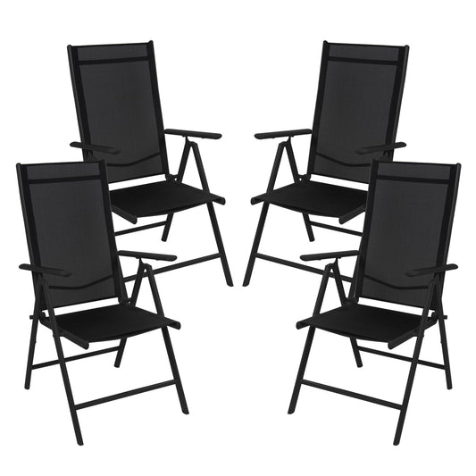 Montafox Folding Chair Set Balcony Chairs Aluminum Garden Chair Adjustable Foldable Load Capacity 120 kg Outdoor High-Back Aluminum Folding Chair Double Pack Balcony Terrace, Color:Black, Quantity:4 Pieces