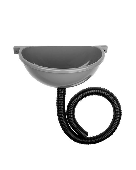 Drain sink Agande plastic simple, with hose and hose clamp for camping garden cellar construction site toilet, made in Europe.