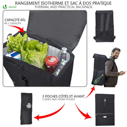 VOUNOT Shopping cart stair climber with cooler compartment and folding seat, foldable shopping trolley with 3 wheels, 40 L.