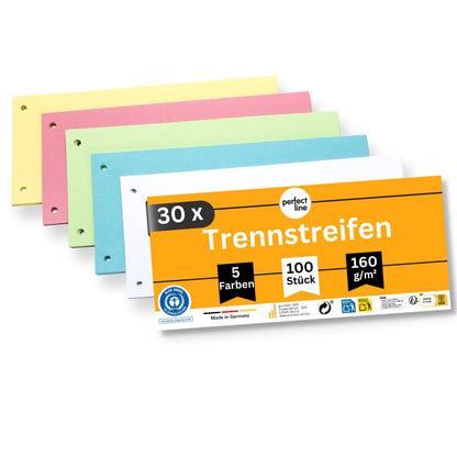 perfect line 3,000 index dividers for A4 folders, dividers made of recycled cardboard, MADE IN GERMANY, 5 colors, punched holes (30 x 100 pcs)