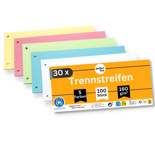 perfect line 3,000 index dividers for A4 folders, dividers made of recycled cardboard, MADE IN GERMANY, 5 colors, punched holes (30 x 100 pcs)