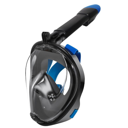 Jsdoin Snorkel Mask Adult Full Face, 180-Degree View Diving Mask with Panoramic Full Face Design, Sport Camera Compatible Diving Goggles for Adults and Kids (Black Blue, XS)
