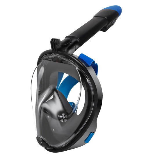 Jsdoin Snorkel Mask Adult Full Face, 180-Degree View Diving Mask with Panoramic Full Face Design, Sport Camera Compatible Diving Goggles for Adults and Kids (Black Blue, XS)