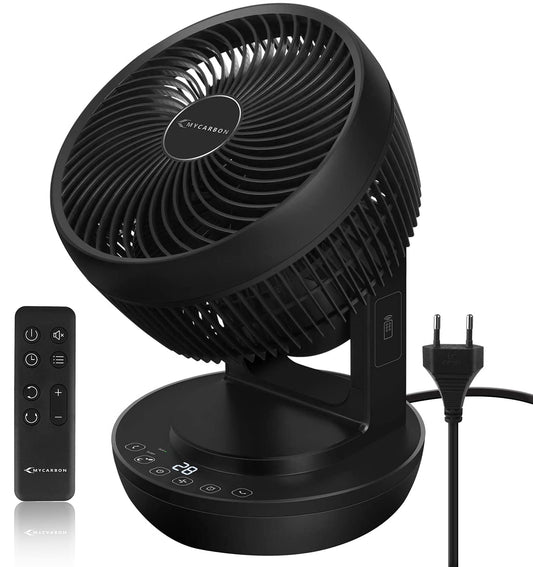 MYCARBON Quiet Fan with Remote Control, 1800 m³/h, Turbo Power Timer, horizontal and vertical oscillation, 4 speed settings, Turbo Fan, for office, bedroom, 30 m²