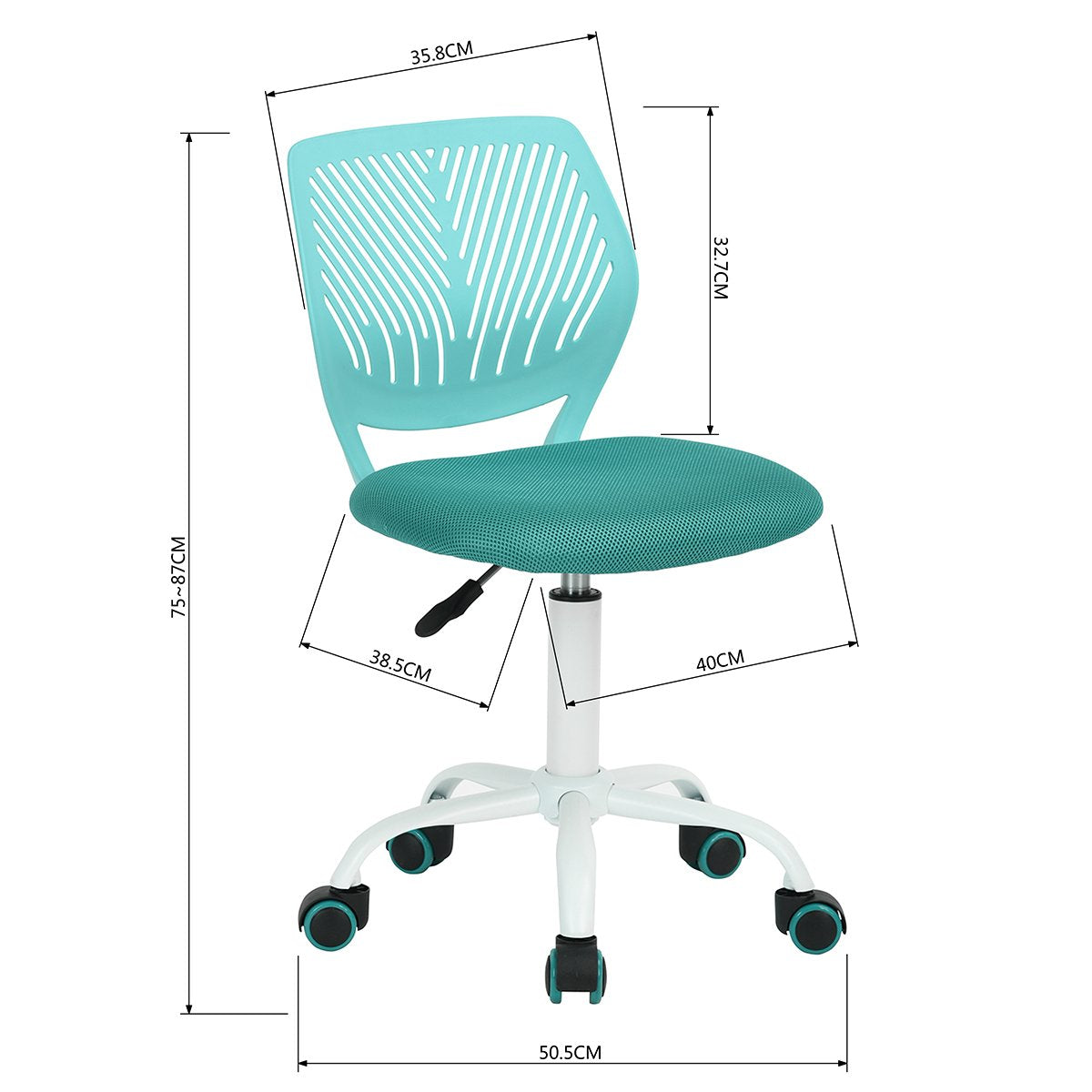 LeMonde office chair, adjustable height computer chair, fabric seat swivel chair armless for study, Aqua.