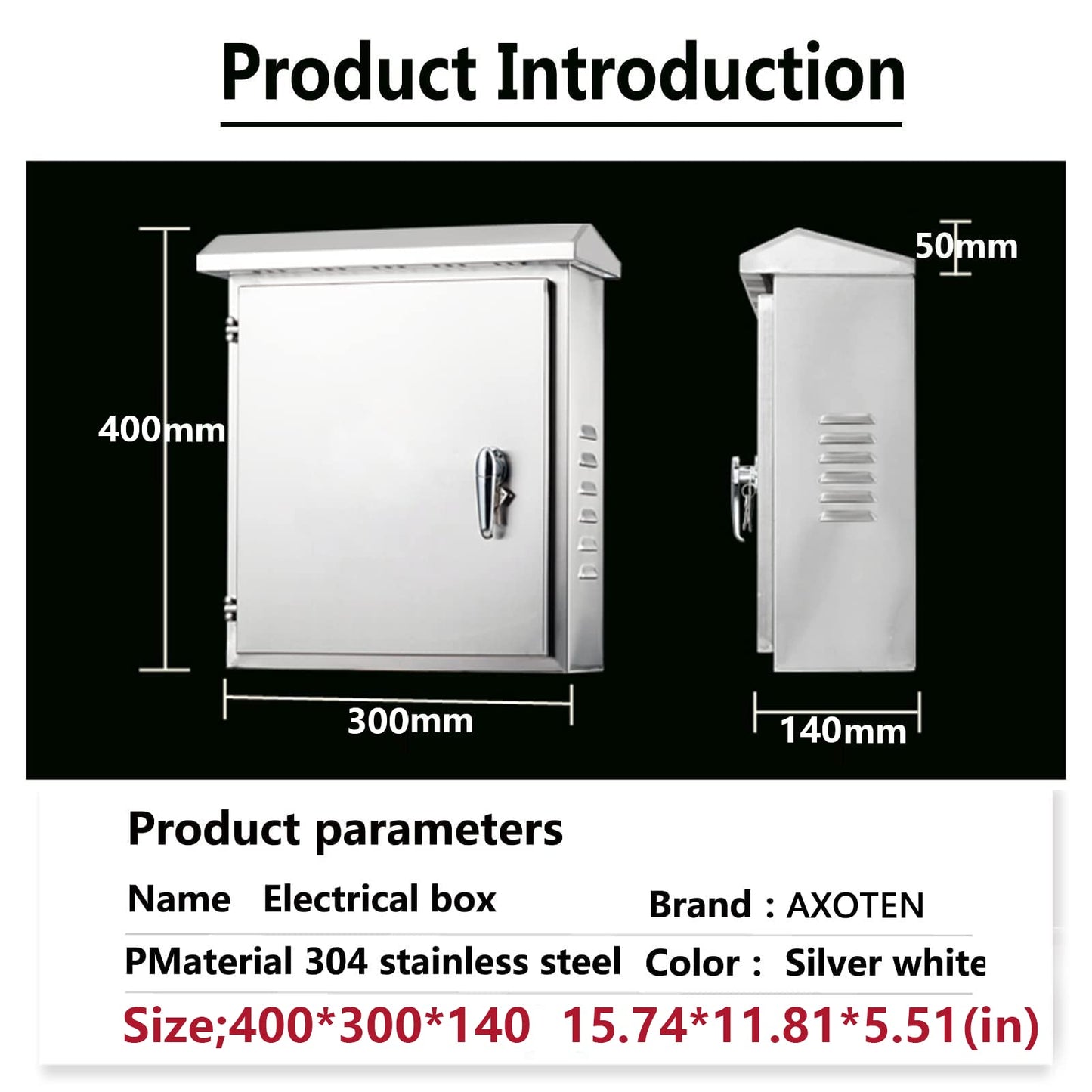 AXOTEN 304 Stainless Steel Control Cabinet Distribution Box 40X30X14CM Outdoor Waterproof, Wall Mounted Electrical Distributor