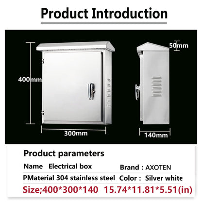 AXOTEN 304 Stainless Steel Control Cabinet Distribution Box 40X30X14CM Outdoor Waterproof, Wall Mounted Electrical Distributor