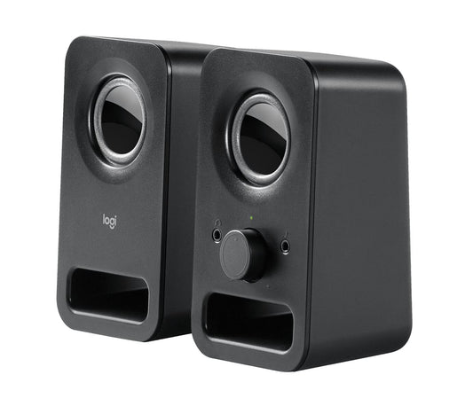 Logitech Z150 PC Speakers, Stereo Sound, 2 speakers, 6 watts peak power, 3.5mm input, control on the right speaker, headphone jack, EU plug, for PC/TV/phone/tablet - Black
