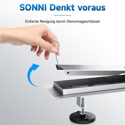 SONNI shower channel 80cm stainless steel tileable complete set double-sided drain floor drain flat with odor stop and hair sieve edge drain 2 in 1 stainless steel drain channel complete set with floor mounting
