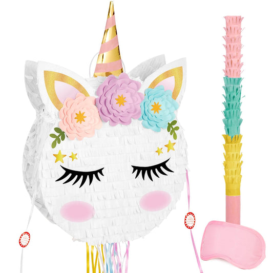 WERNNSAI Unicorn Pinata - Foldable pinata with blindfold and bat for girls, party supplies for kids with unicorn theme, foldable pinata with pull string for unicorn birthday parties.