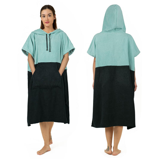 Zingtto Surf Poncho, extra large, thick towel poncho for men and women with hooded pocket for swimming at the beach, 41''x33'', black/green.