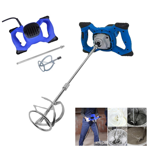2600W stirrer for paint, concrete, mortar, plaster, adhesive, and cement. Features 6-speed gearbox, soft start function, lockable switch, 0-1700 RPM speed, and M14 interface stirring rod.