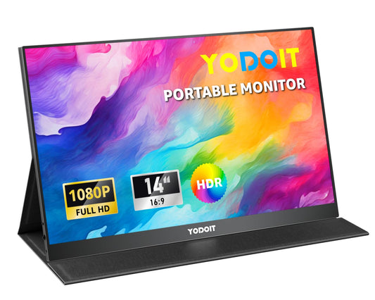 Yodoit Portable 14 Inch Monitor - 1920 × 1080 FHD IPS Display With USB Type C And Built-in Speakers for PC, Laptop, MacBook, Xbox, PS 3/4/5, Switch, And TV