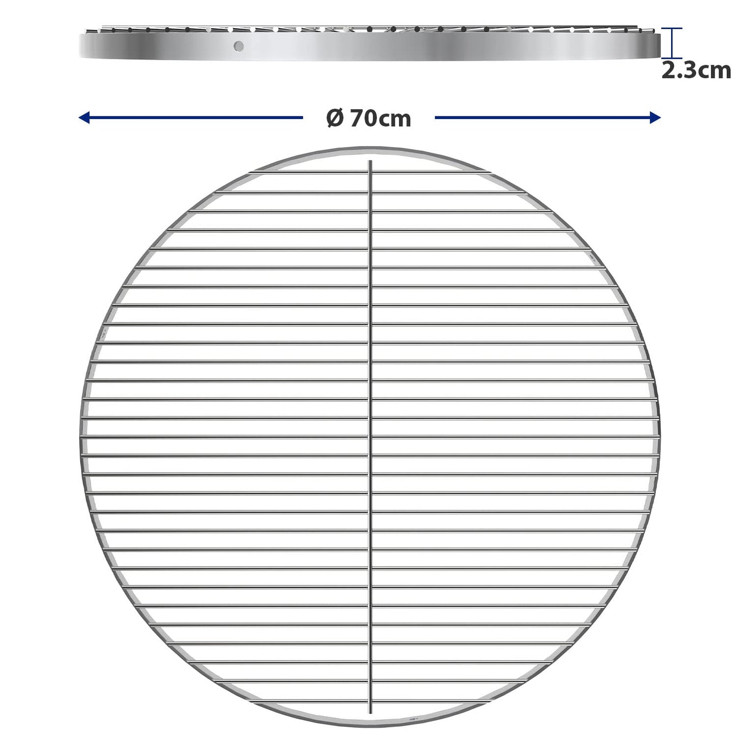 GriHero stainless steel grill grate with a diameter of 70cm for swing grill, grill grid with 3 hanging holes for swing grill grate and fire bowl tripod BBQ grill accessory. Solid 4mm thickness.