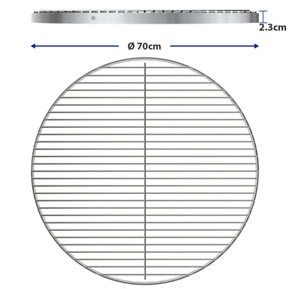 GriHero stainless steel grill grate with a diameter of 70cm for swing grill, grill grid with 3 hanging holes for swing grill grate and fire bowl tripod BBQ grill accessory. Solid 4mm thickness.