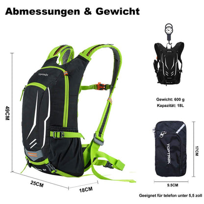 toptrek Bike Backpack 18L Ultra-lightweight Bicycle Backpack with Rain Cover and Helmet Cover Hydration Backpack Waterproof Cycling Backpack Sports Backpack Hydration Backpack (Green)