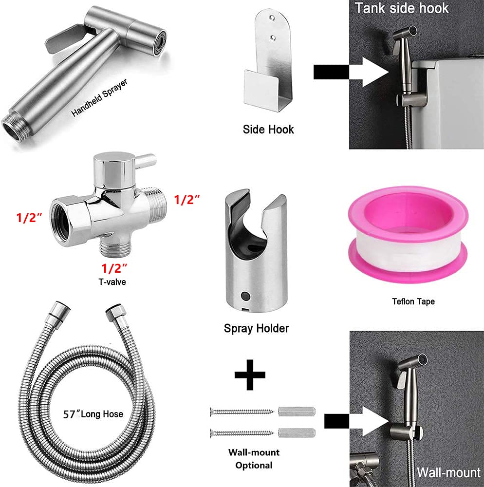 OOCOME Bidet Handheld Sprayer Toilet, Bathroom Bidet for Bidet Faucets WC Toilet with G1/2" T-Valve Stainless Steel Shower Head Bidet Sprayer Shower Spray for Bathroom, Toilet & Pets