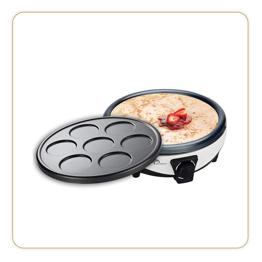 LITTLE BALANCE 8212 Happy Crêpes & Pancakes Crepe Maker, Cast Iron Ceramic, White/Black