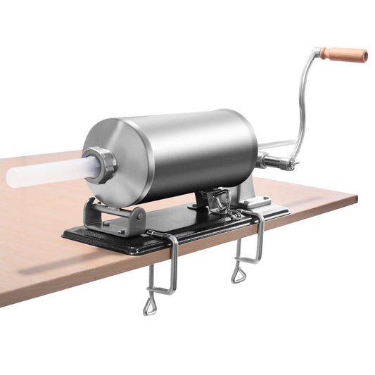 COSTWAY 2.5kg/3kg/4kg manual sausage stuffer, stainless steel sausage machine, sausage filling machine with 4 filling tubes silver, sausage press with table clamp, sausage syringe silver (4KG)