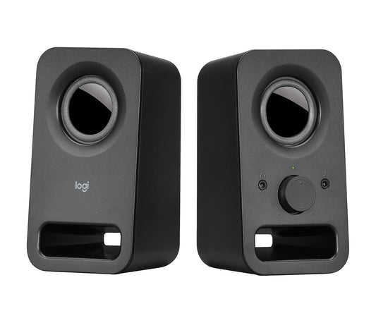 Logitech Z150 PC Speakers, Stereo Sound, 2 speakers, 6 watts peak power, 3.5mm input, control on the right speaker, headphone jack, EU plug, for PC/TV/phone/tablet - Black