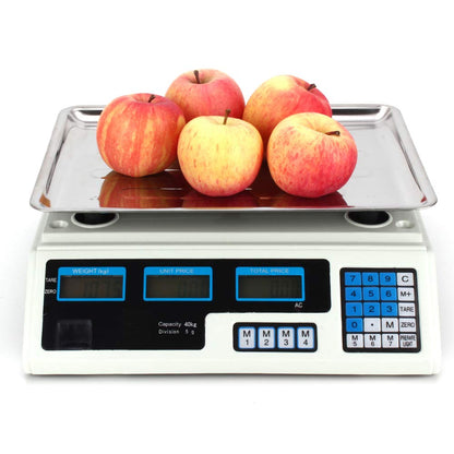 Price Computing Scale (40 kg / 5 g) Stainless Steel Scale with LCD Display Battery Water level function Battery operated Digital - Price Scale Package Scale Kitchen Scale Digital Scale - Color WHITE