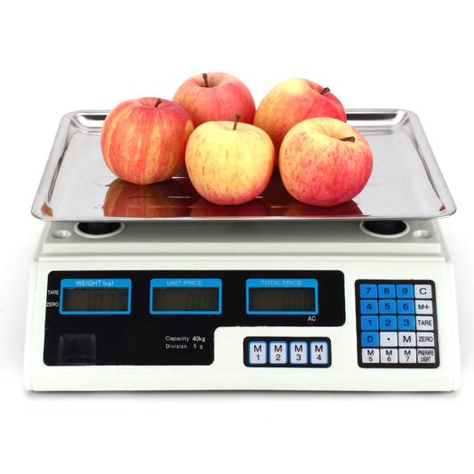 Price Computing Scale (40 kg / 5 g) Stainless Steel Scale with LCD Display Battery Water level function Battery operated Digital - Price Scale Package Scale Kitchen Scale Digital Scale - Color WHITE