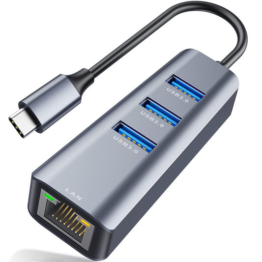 ABLEWE USB C Ethernet Hub, 4 in 1 USB C to Ethernet Adapter with 3 USB 3.0 ports and RJ45 Gigabit Ethernet LAN Network Adapter for MacBook, MacBook Pro, Chromebook Pixel, Laptop, and more devices.
