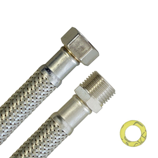H2O-Flex® armored hose 1/2" female x 1/2" male, flexible hose DN13 for sanitary use with drinking water approval, 30cm-2m.