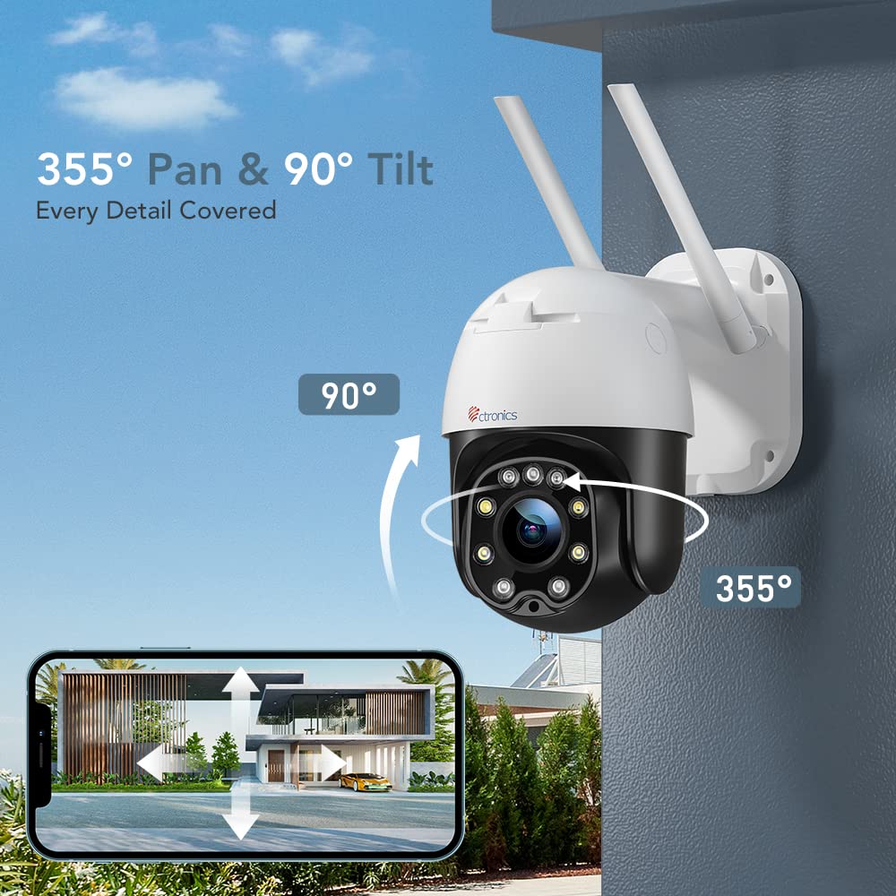Ctronics 5X Optical Zoom Outdoor Security Camera, PTZ Dome WiFi IP Camera with Human Motion Detection, Auto Tracking, 30m Color Night Vision, 2-Way Audio, IP66 Waterproof.