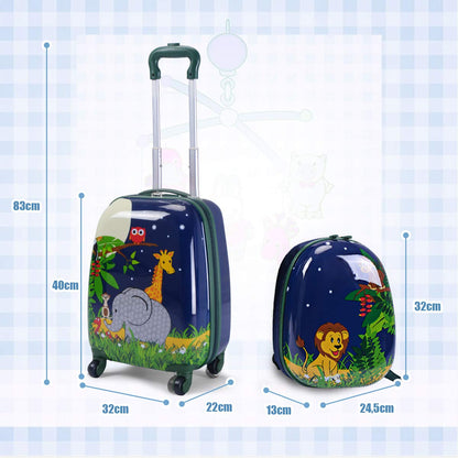 GOPLUS Kids Suitcase with Backpack, Kids Trolley, Children's Luggage with Wheels, Travel Suitcase with Telescopic Handle, Hard Shell Suitcase for Kids, Children's Trolley Color Choice (Elephant, 12"+16")