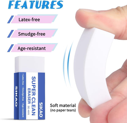 Erasers Sikao 120 Pieces Pencil Eraser Kids, White Bulk Erasers, Art Eraser Soft for Drawing Sketching, Erasers for Artists, Office School Essentials, Eraser