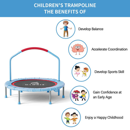CLORIS 40'' folding fitness trampoline - max load 220lbs, rebounder with adjustable foam handle indoor/outdoor, fitness, body exercise (blue)
