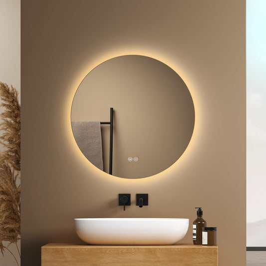 EMKE Round Bathroom Mirror with Lighting 50 cm - Mirror with 3 light colors, dimmable, touch, memory function, energy-saving - Bathroom Mirror & Wall Mirror