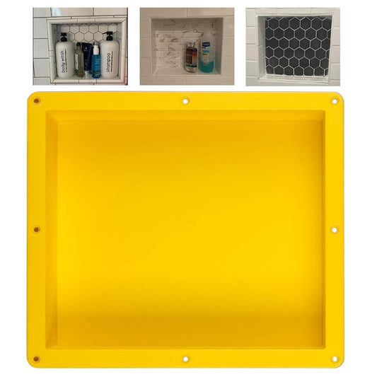UNI-DRAIN Wall Niche Shower Tileable, Shower Niche for Drywall or Masonry, ABS Plastic Prefabricated Wall Niche for Bathroom Toiletry Storage (35x30x10cm, Yellow)