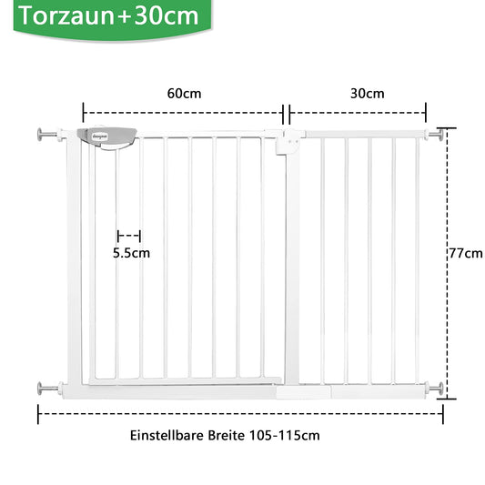 HENGMEI stair safety gate door guardrail stair gate without drilling door gate baby safety gate 105-115cm closes automatically metal gate door for child safety, white