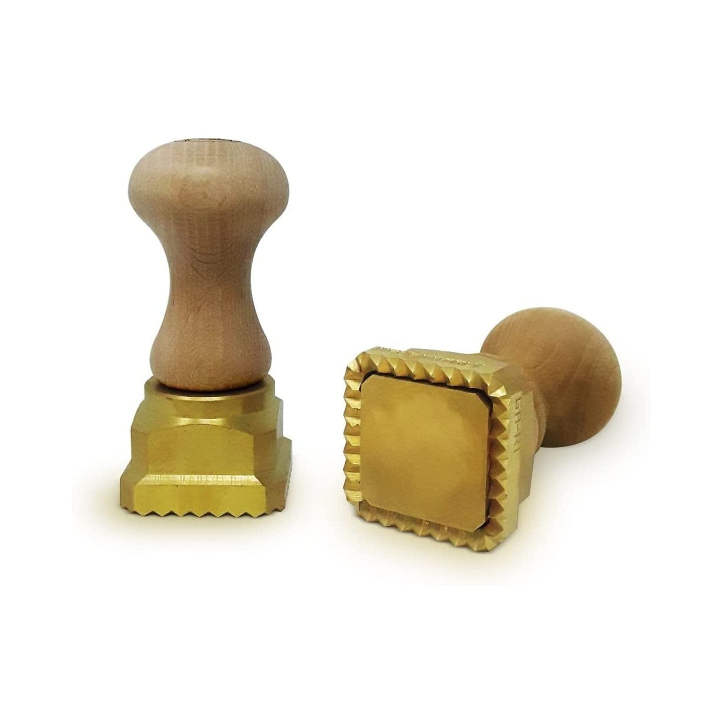 The Gondola Ravioli Stamp - Square Crimped 45x45mm | Italian Pasta Tool for Home & Commercial Kitchen | Brass, Natural Wood | Easy to Use | Ravioli Cutter Made in Italy