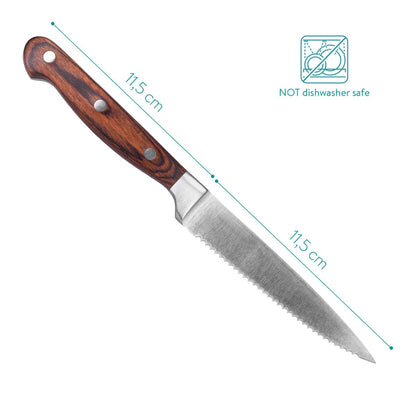 Navaris 6x Steak Knife Set with Wood Handle - Cutlery Knife 6-piece Set - Cutlery Set made of Stainless Steel and Wood with Gift Box - Serrated Edge Steak Cutlery